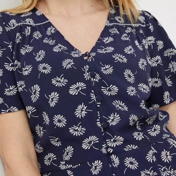 Fat Face Midi Dress Francis Daisy Floral Navy Blue Button Front Ditzy Modest 2 - Picture 2 of 13